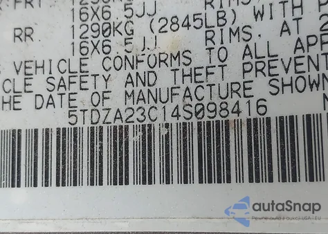 2004 Toyota Sienna Le из США, поврежденный, VIN 5TDZA23C14S098416